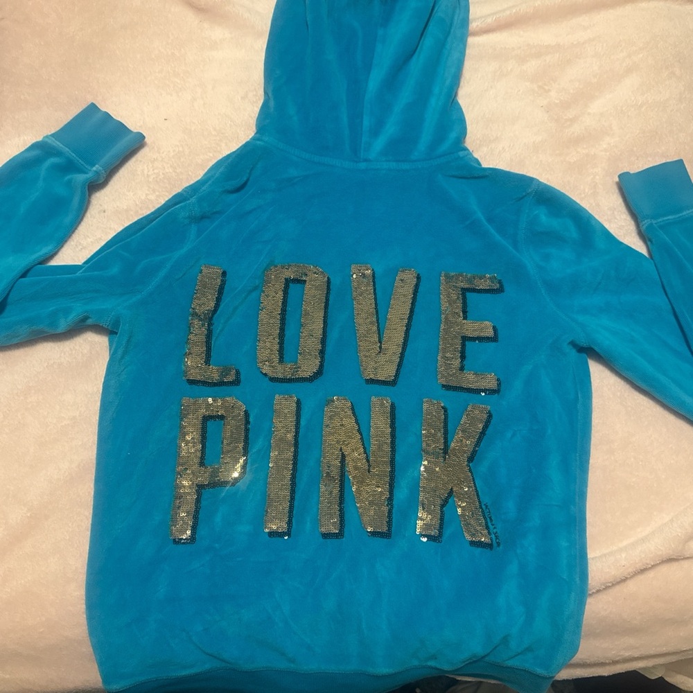 Victoria's Secret Blue Sweatshirt with Metallic Graphics